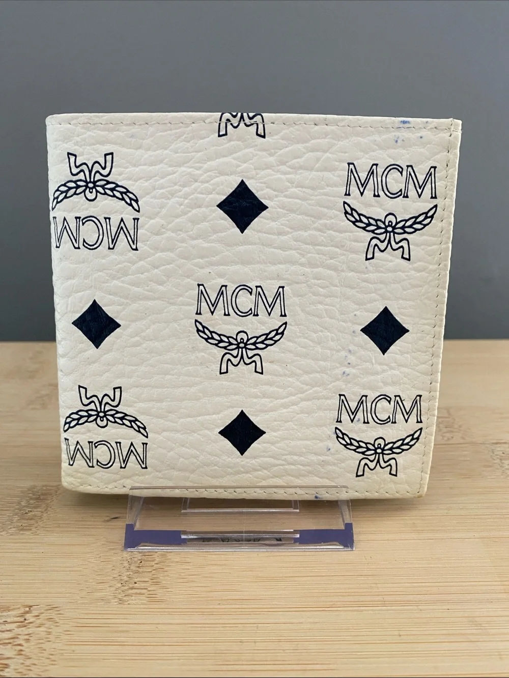 MCM Visetos Leather White/Blue Monogram Bifold Wallet
